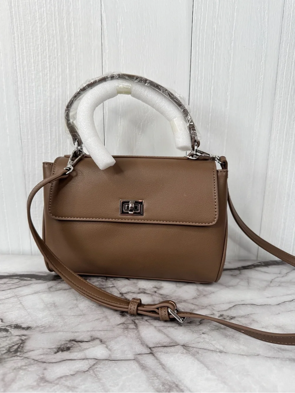 Walter Baker Tan Top-Handle Satchel with Turn-Lock | Cedar